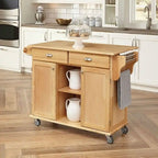Natural Wood Finish Kitchen Island Cart with Locking Casters - 24 x 49.8 x 35.2 inches