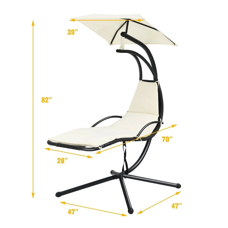 Patio Hanging Hammock Chaise Lounge Chair with Canopy Cushion for Outdoors - 47 x 70 x 82 (L x W x H)