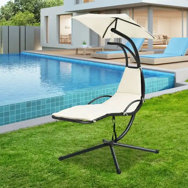 Patio Hanging Hammock Chaise Lounge Chair with Canopy Cushion for Outdoors - 47 x 70 x 82 (L x W x H)