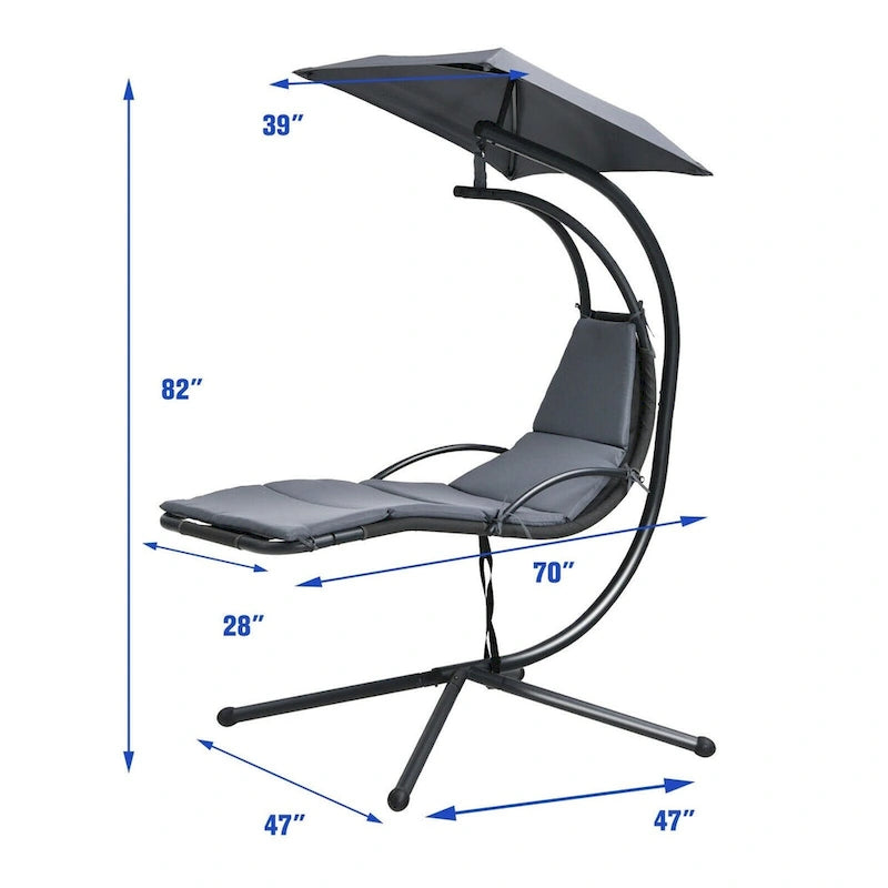 Patio Hanging Hammock Chaise Lounge Chair with Canopy Cushion for Outdoors - 47 x 70 x 82 (L x W x H)