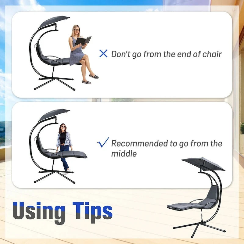 Patio Hanging Hammock Chaise Lounge Chair with Canopy Cushion for Outdoors - 47 x 70 x 82 (L x W x H)