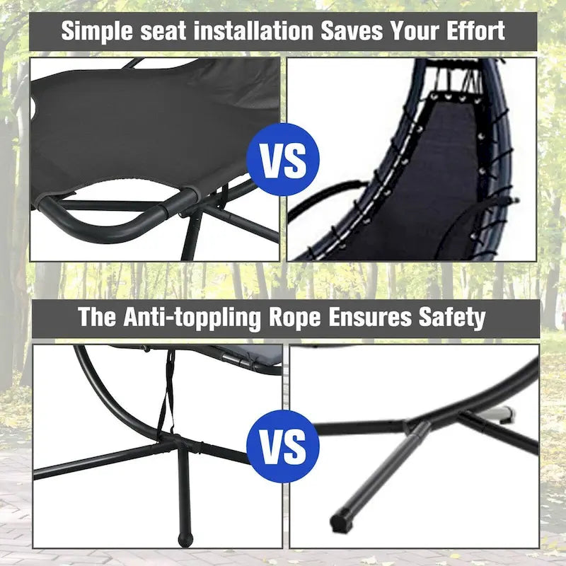 Patio Hanging Hammock Chaise Lounge Chair with Canopy Cushion for Outdoors - 47 x 70 x 82 (L x W x H)