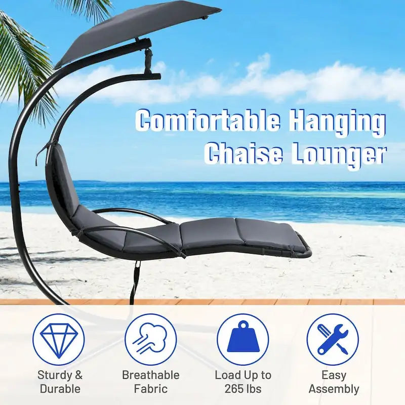 Patio Hanging Hammock Chaise Lounge Chair with Canopy Cushion for Outdoors - 47 x 70 x 82 (L x W x H)