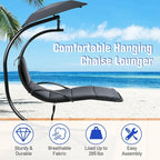 Patio Hanging Hammock Chaise Lounge Chair with Canopy Cushion for Outdoors - 47 x 70 x 82 (L x W x H)