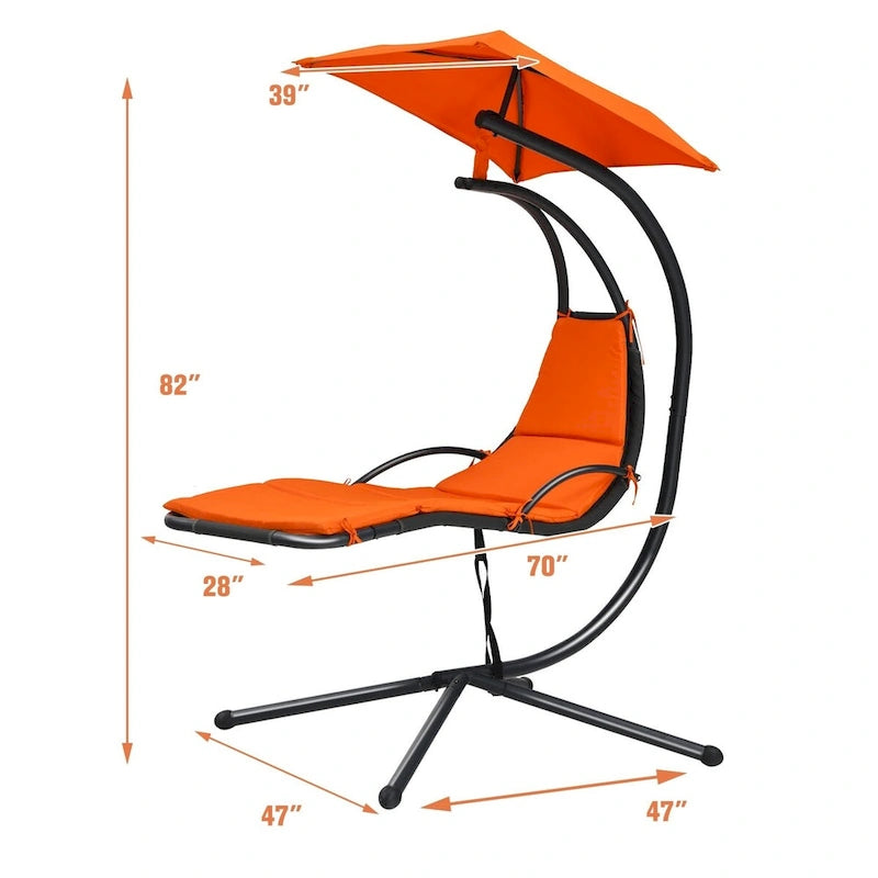 Patio Hanging Hammock Chaise Lounge Chair with Canopy Cushion for Outdoors - 47 x 70 x 82 (L x W x H)