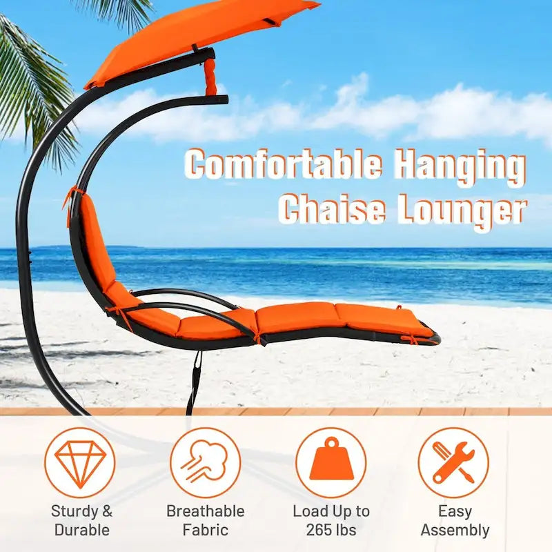 Patio Hanging Hammock Chaise Lounge Chair with Canopy Cushion for Outdoors - 47 x 70 x 82 (L x W x H)