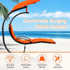 Patio Hanging Hammock Chaise Lounge Chair with Canopy Cushion for Outdoors - 47 x 70 x 82 (L x W x H)