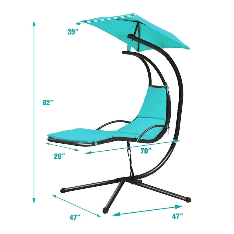 Patio Hanging Hammock Chaise Lounge Chair with Canopy Cushion for Outdoors - 47 x 70 x 82 (L x W x H)