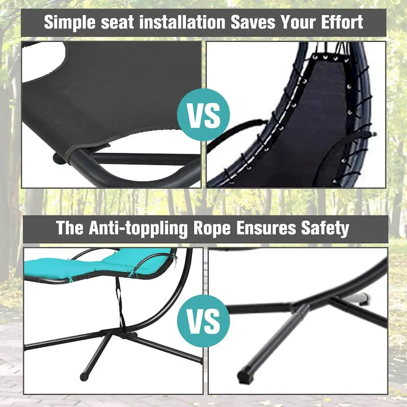 Patio Hanging Hammock Chaise Lounge Chair with Canopy Cushion for Outdoors - 47 x 70 x 82 (L x W x H)