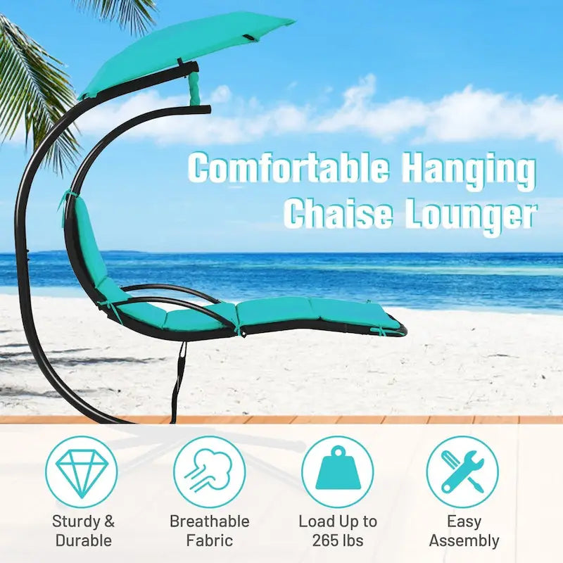 Patio Hanging Hammock Chaise Lounge Chair with Canopy Cushion for Outdoors - 47 x 70 x 82 (L x W x H)