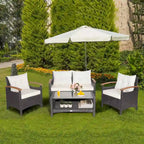 Costway 4PCS Patio Rattan Furniture Set Cushioned Sofa Storage Table