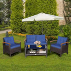 Costway 4PCS Patio Rattan Furniture Set Cushioned Sofa Storage Table