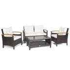 Costway 4PCS Patio Rattan Furniture Set Cushioned Sofa Storage Table