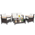 Costway 4PCS Patio Rattan Furniture Set Cushioned Sofa Storage Table