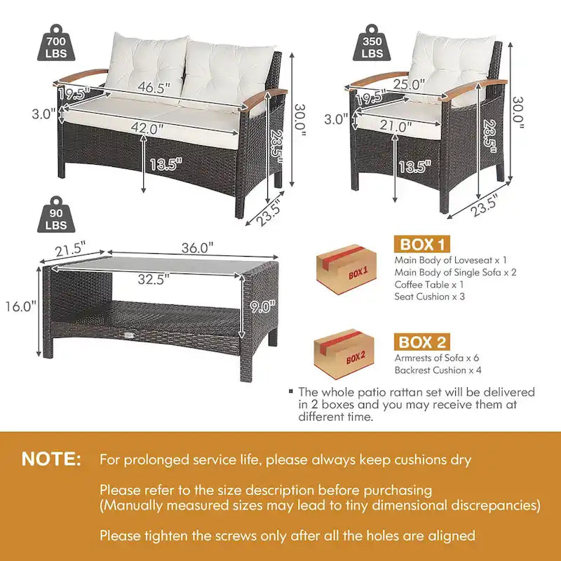 Costway 4PCS Patio Rattan Furniture Set Cushioned Sofa Storage Table