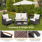 Costway 4PCS Patio Rattan Furniture Set Cushioned Sofa Storage Table