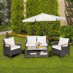Costway 4PCS Patio Rattan Furniture Set Cushioned Sofa Storage Table