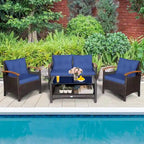 Costway 4PCS Patio Rattan Furniture Set Cushioned Sofa Storage Table