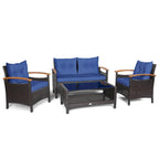 Costway 4PCS Patio Rattan Furniture Set Cushioned Sofa Storage Table