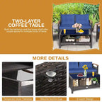 Costway 4PCS Patio Rattan Furniture Set Cushioned Sofa Storage Table