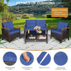 Costway 4PCS Patio Rattan Furniture Set Cushioned Sofa Storage Table