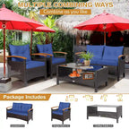 Costway 4PCS Patio Rattan Furniture Set Cushioned Sofa Storage Table