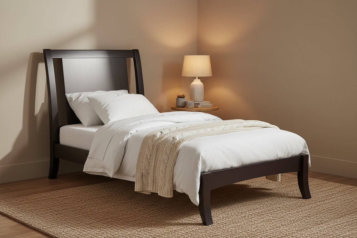 Fang California King Bed, Sleigh Panel Headboard, Espresso Brown Mahogany
