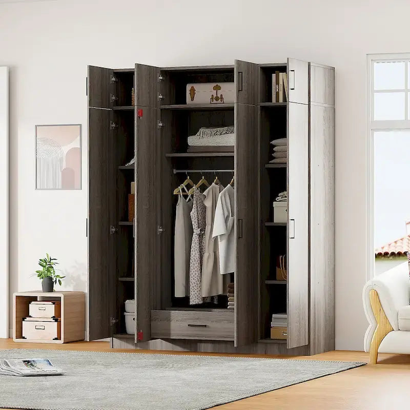 Wardrobe with Multiple Storage Space and Top Cabinet by 
