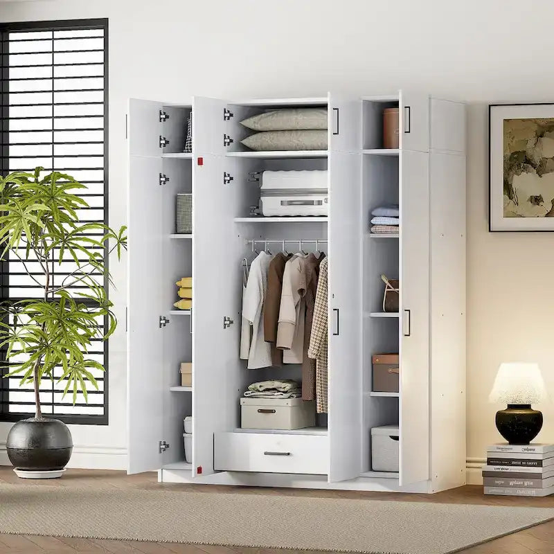 Wardrobe with Multiple Storage Space and Top Cabinet by