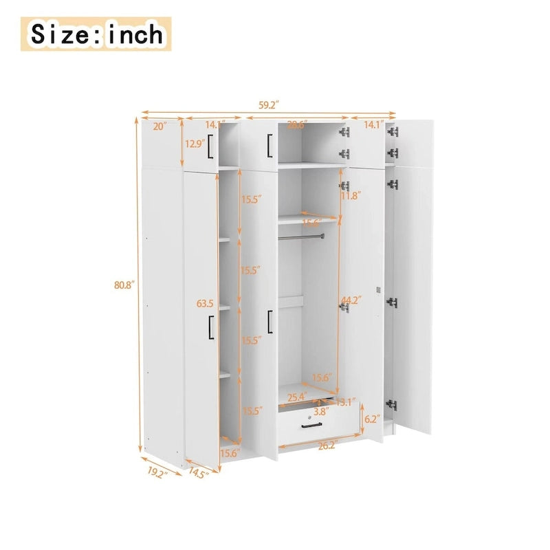 Wardrobe with Multiple Storage Space and Top Cabinet by