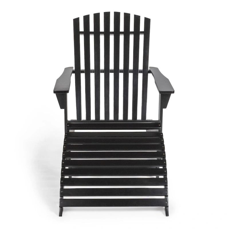Shoreham 2-Piece Traditional Rustic Acacia Wood Adirondack Chair with Detachable Ottoman, by JONATHAN Y