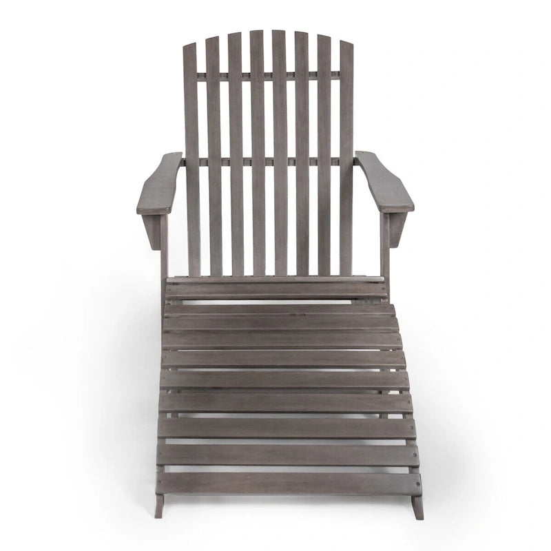 Shoreham 2-Piece Traditional Rustic Acacia Wood Adirondack Chair with Detachable Ottoman, by JONATHAN Y