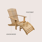 Shoreham 2-Piece Traditional Rustic Acacia Wood Adirondack Chair with Detachable Ottoman, by JONATHAN Y
