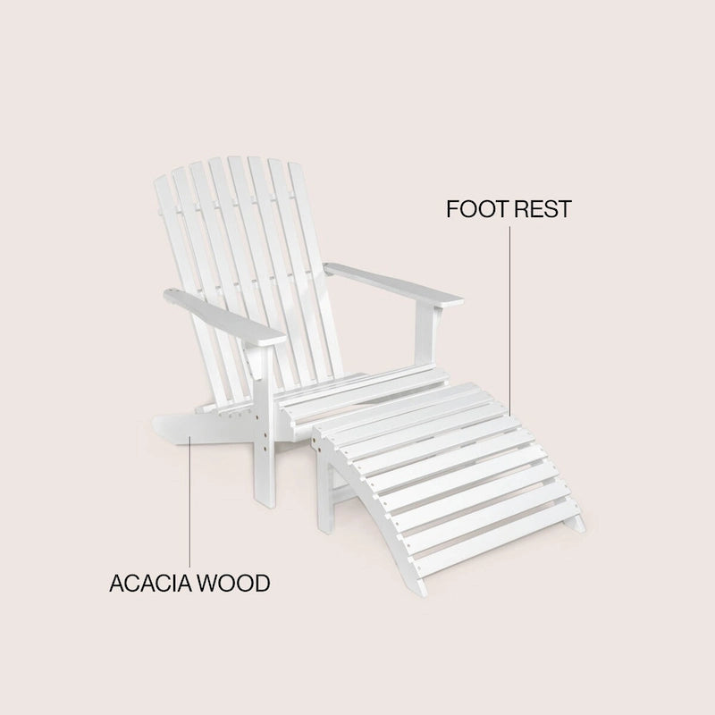 Shoreham 2-Piece Traditional Rustic Acacia Wood Adirondack Chair with Detachable Ottoman, by JONATHAN Y