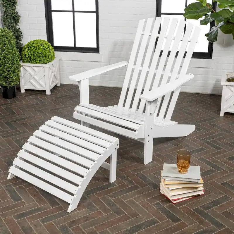 Shoreham 2-Piece Traditional Rustic Acacia Wood Adirondack Chair with Detachable Ottoman, by JONATHAN Y