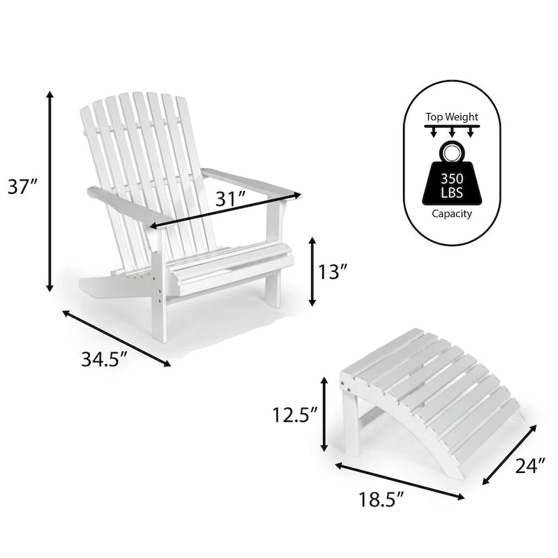 Shoreham 2-Piece Traditional Rustic Acacia Wood Adirondack Chair with Detachable Ottoman, by JONATHAN Y