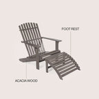 Shoreham 2-Piece Traditional Rustic Acacia Wood Adirondack Chair with Detachable Ottoman, by JONATHAN Y