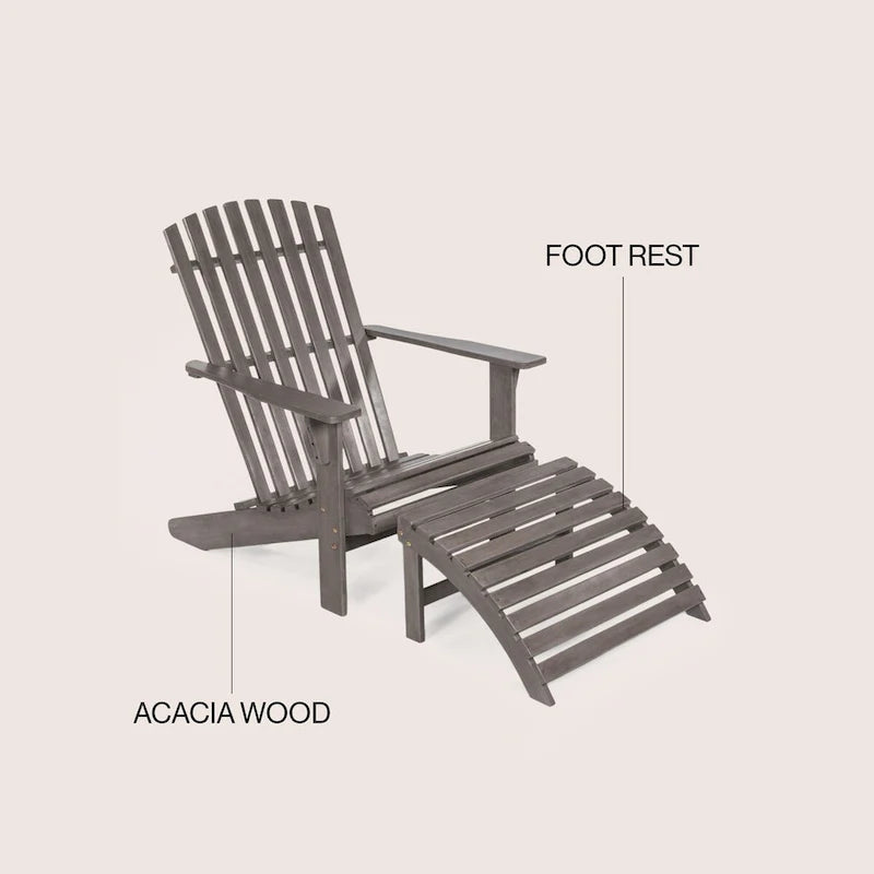 Shoreham 2-Piece Traditional Rustic Acacia Wood Adirondack Chair with Detachable Ottoman, by JONATHAN Y
