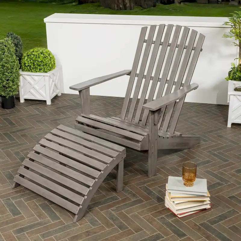 Shoreham 2-Piece Traditional Rustic Acacia Wood Adirondack Chair with Detachable Ottoman, by JONATHAN Y