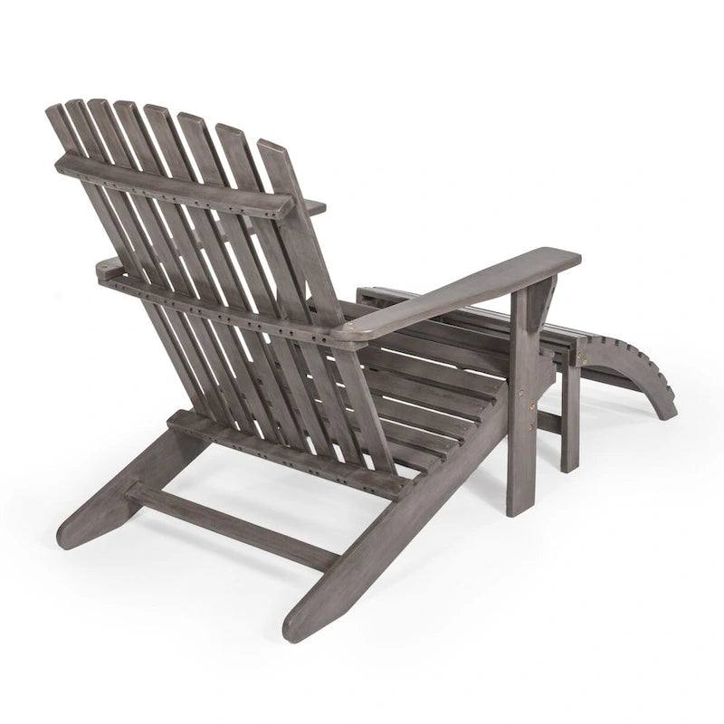 Shoreham 2-Piece Traditional Rustic Acacia Wood Adirondack Chair with Detachable Ottoman, by JONATHAN Y