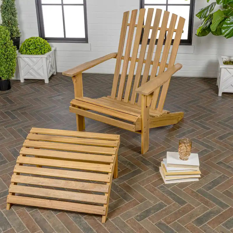 Shoreham 2-Piece Traditional Rustic Acacia Wood Adirondack Chair with Detachable Ottoman, by JONATHAN Y