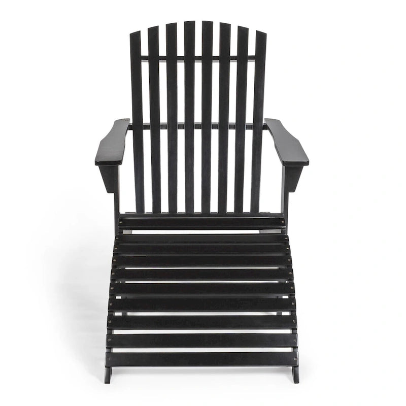 Shoreham 2-Piece Traditional Rustic Acacia Wood Adirondack Chair with Detachable Ottoman, by JONATHAN Y