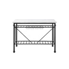 Marble Top Kitchen Island with Wine Glass Storage in White and Gray