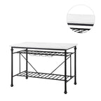 Marble Top Kitchen Island with Wine Glass Storage in White and Gray