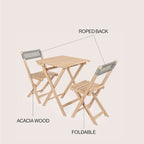 Trabuco Modern Mid-Century 3-Piece Roped Acacia Wood Outdoor Folding Bistro Set, Gray/Light Teak by JONATHAN Y