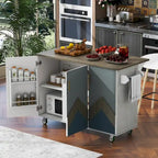 47 Retro Wood Kitchen Island with Drop Leaf, Farmhouse Style on Wheels, Internal Storage