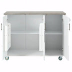 47 Retro Wood Kitchen Island with Drop Leaf, Farmhouse Style on Wheels, Internal Storage