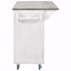 47 Retro Wood Kitchen Island with Drop Leaf, Farmhouse Style on Wheels, Internal Storage