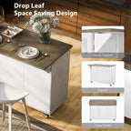 47 Retro Wood Kitchen Island with Drop Leaf, Farmhouse Style on Wheels, Internal Storage