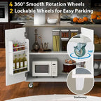 47 Retro Wood Kitchen Island with Drop Leaf, Farmhouse Style on Wheels, Internal Storage